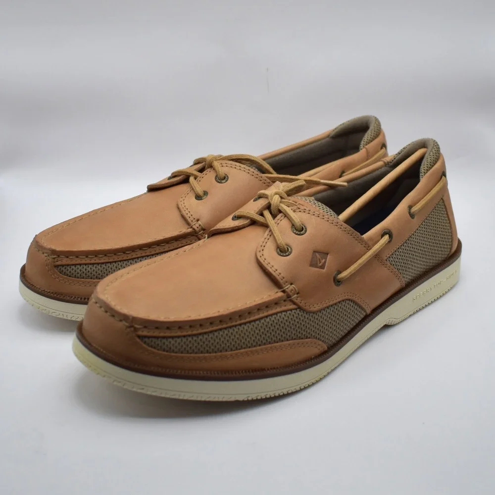 Sperry Top-Sider Surveyor 2-Eye Linen Leather Boat Shoes Size 13 Tan STS22066